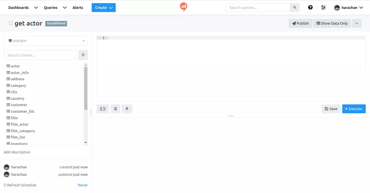 redashのquery画面