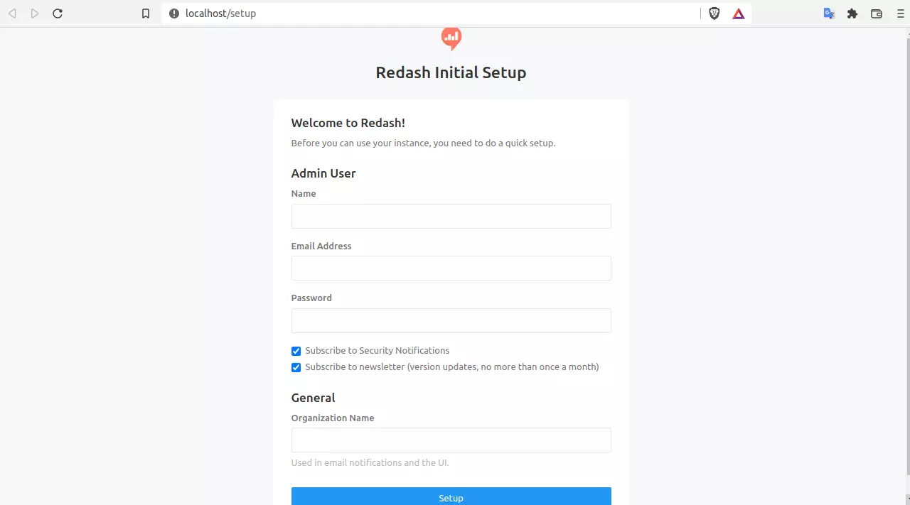 redashのセットアップ画面