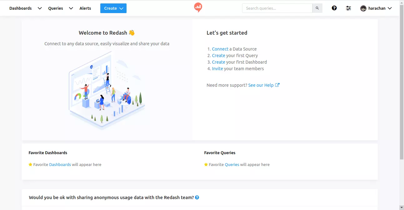 redashのトップページ