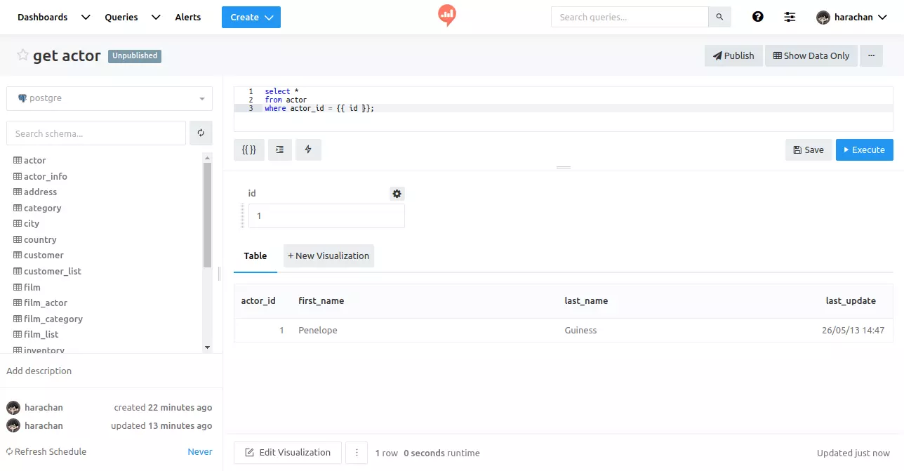 redashでパラメータ付きのクエリを書いている様子