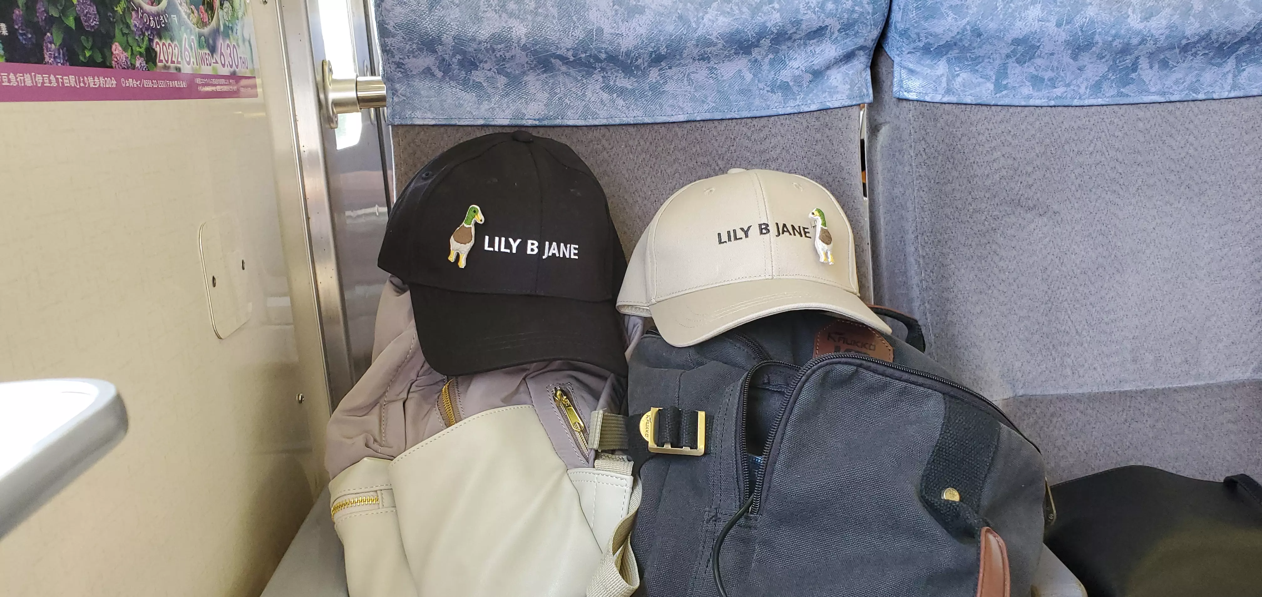 minneで買ったペアキャップとカモのブローチ