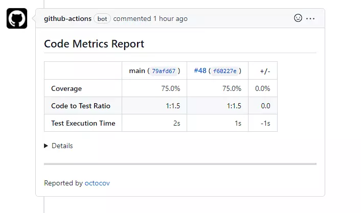 octocovがコメントした比較レポート
